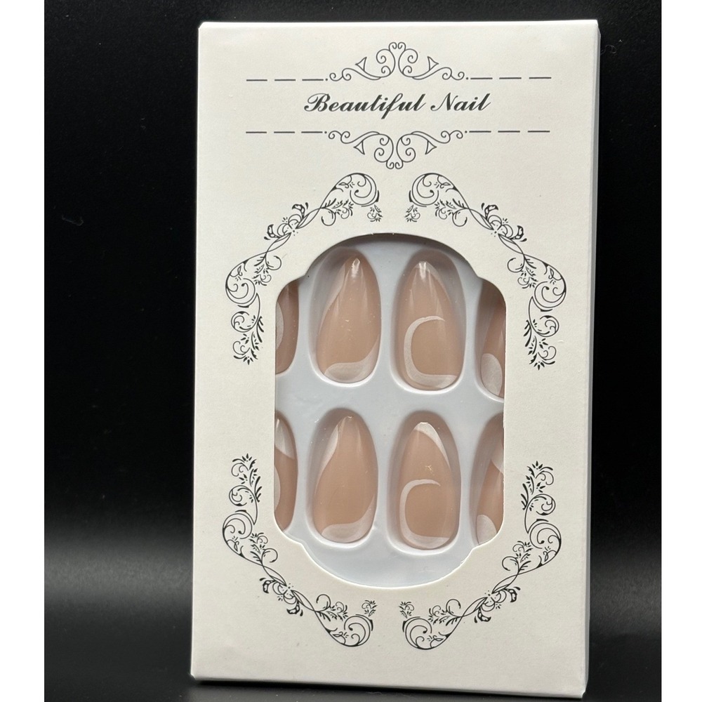 Beautiful Nail Almond Press On Nails Nude Swirl Design 24 Count‎